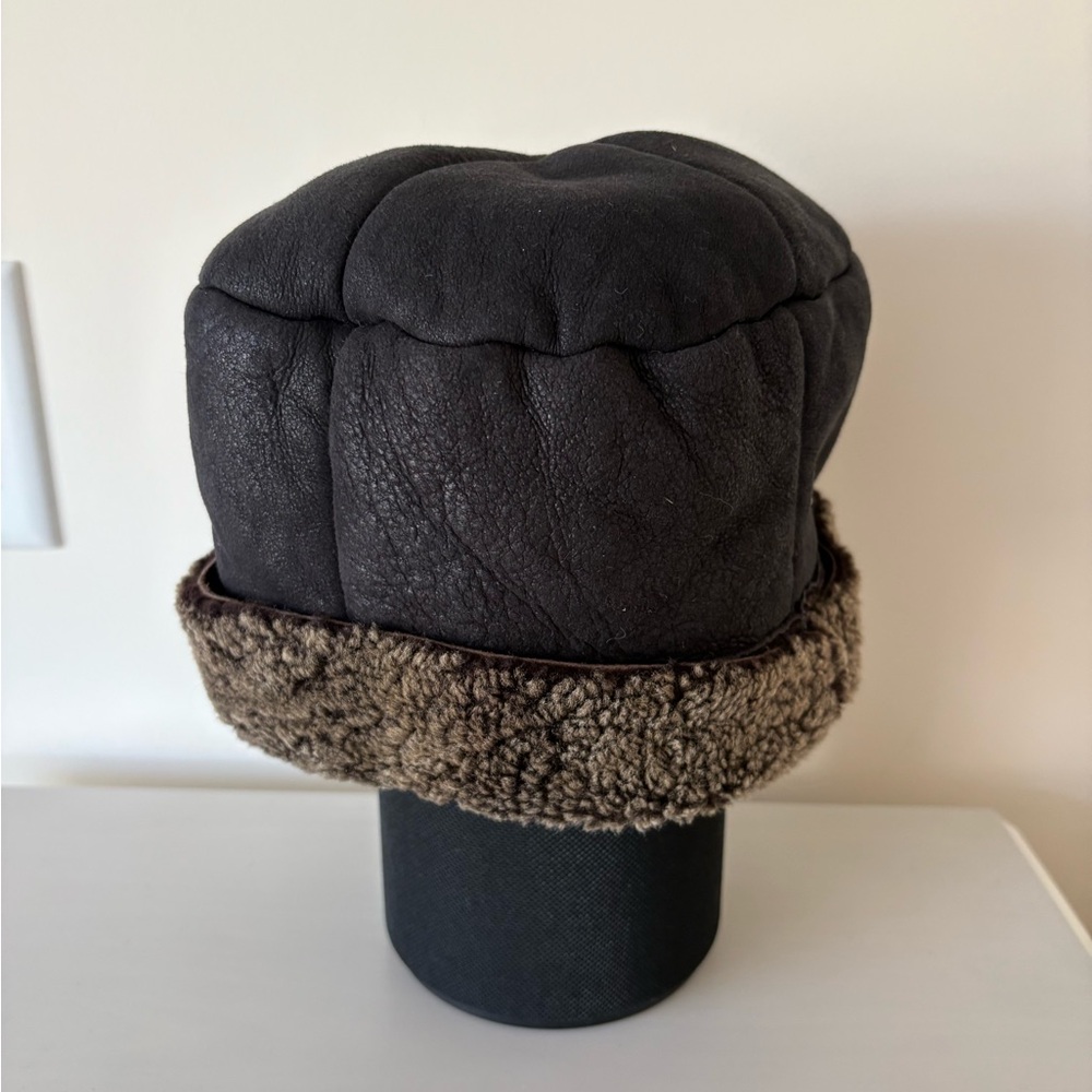 LULU BRAVO Real Sheepskin Leather Black Winter Hat